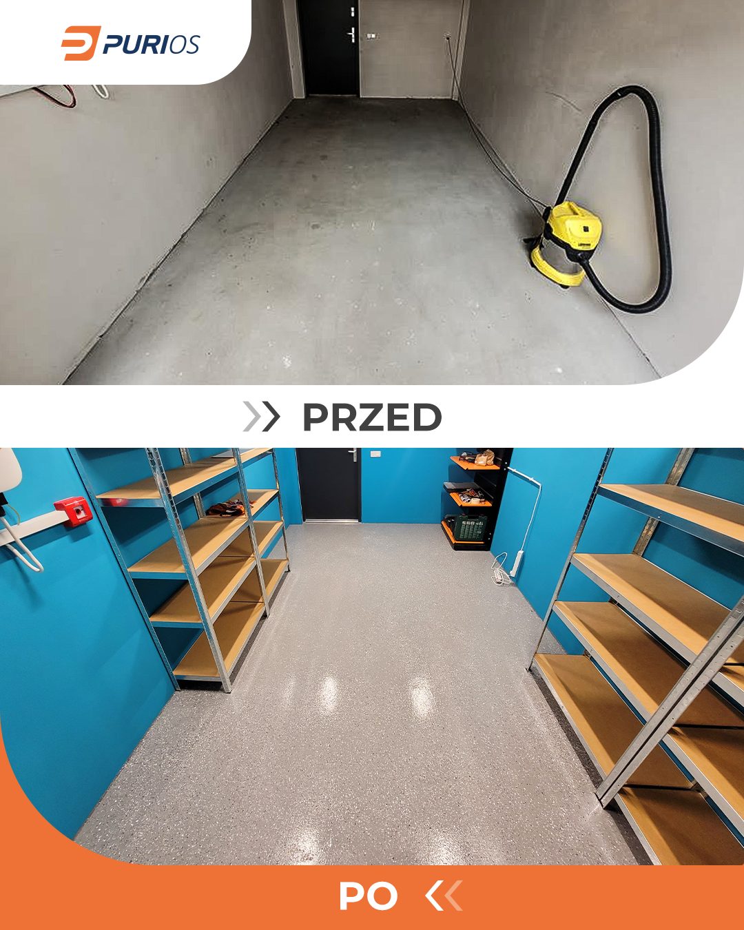 Purios Epoxy Floor – efekt przed i po na posadzce garażowej